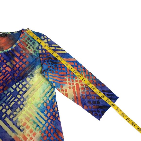 Creation Top Womens M Rainbow Tie Dye Burnout Textured Pocket Tunic Boho Artsy - Picture 14 of 16